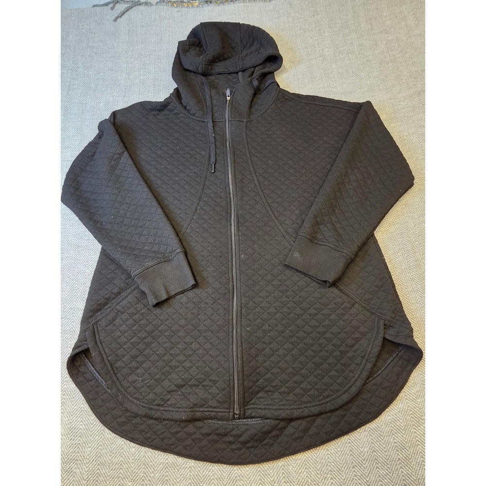 Athletic Works Quilted Hoodie Jacket Women XL 16-18 Black High Low Hem Full Zip